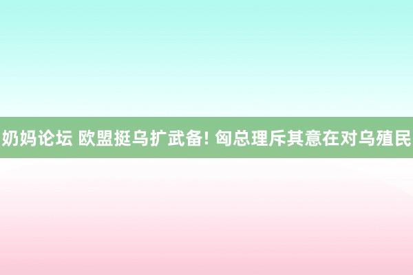 奶妈论坛 欧盟挺乌扩武备! 匈总理斥其意在对乌殖民