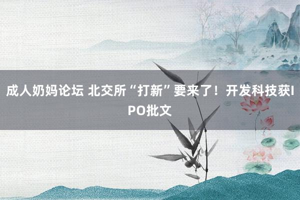 成人奶妈论坛 北交所“打新”要来了！开发科技获IPO批文