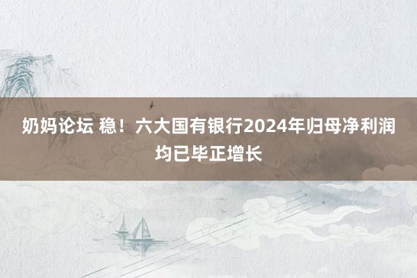 奶妈论坛 稳！六大国有银行2024年归母净利润均已毕正增长