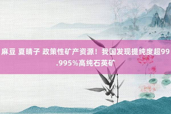 麻豆 夏晴子 政策性矿产资源！我国发现提纯度超99.995%高纯石英矿