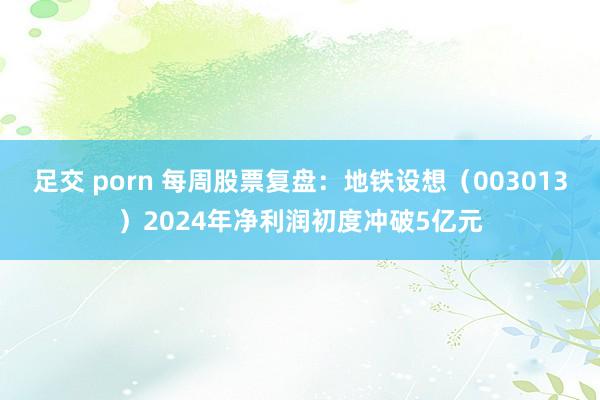 足交 porn 每周股票复盘：地铁设想（003013）2024年净利润初度冲破5亿元